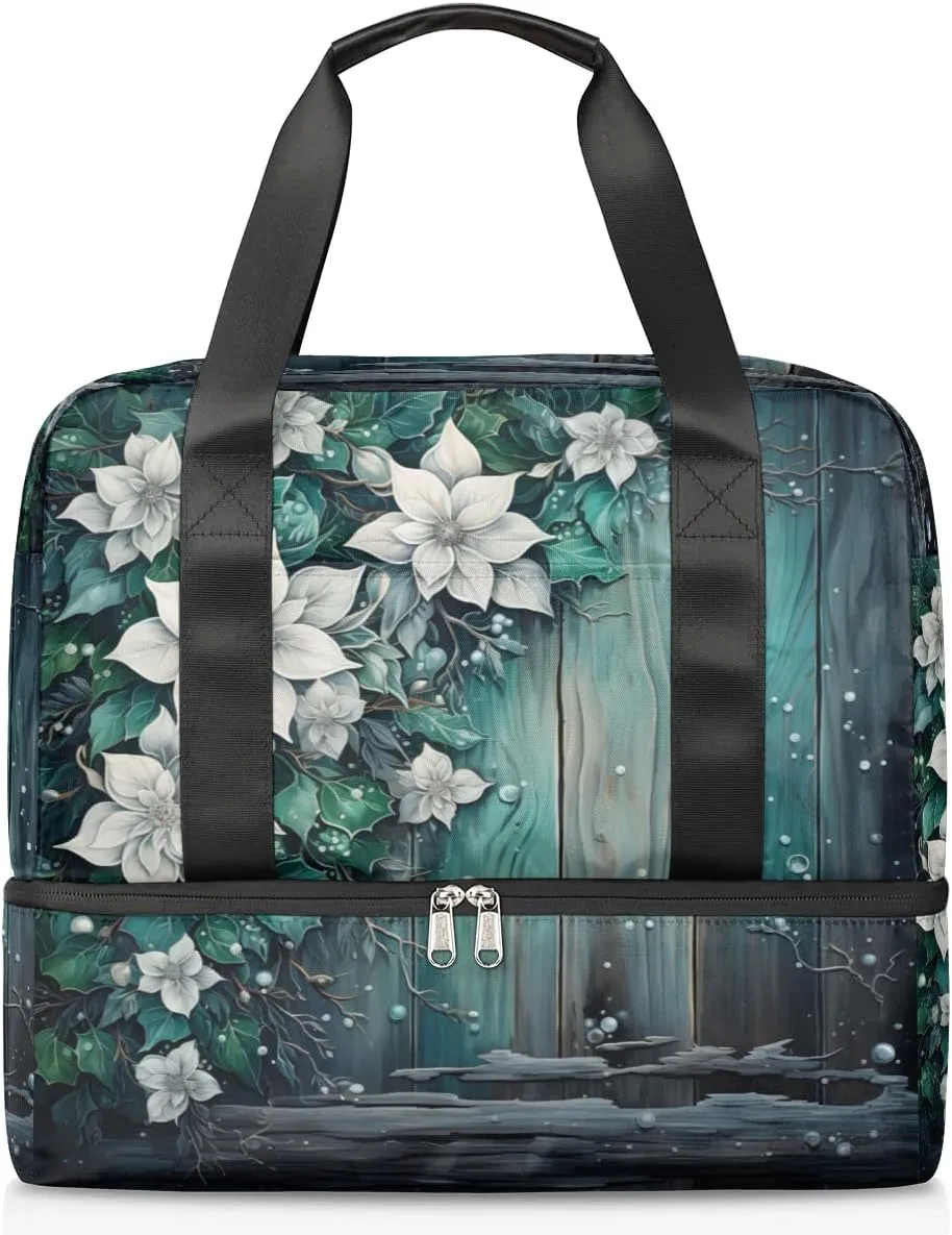 Travel Duffel Bags Flower Wood Texture Sports Gym Bag with Wet Pocket & Shoes Compartment Large Duffel Bags Waterproof Overnight Bag Weekender Bags for Women Men