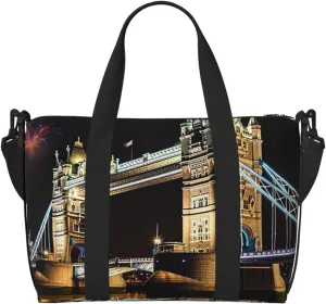 Travel Duffel Bags Personal Item Bag Carry on Luggage Bag Training Handbag Lightweight Waterproof Sports Gym Bag Night London Tower Bridge Weekender Bag for Women Men