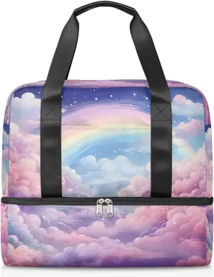 Travel Duffel Bags Rainbow Nebula Sports Gym Bag with Wet Pocket & Shoes Compartment Large Duffel Bags Waterproof Overnight Bag Weekender Bags for Women Men