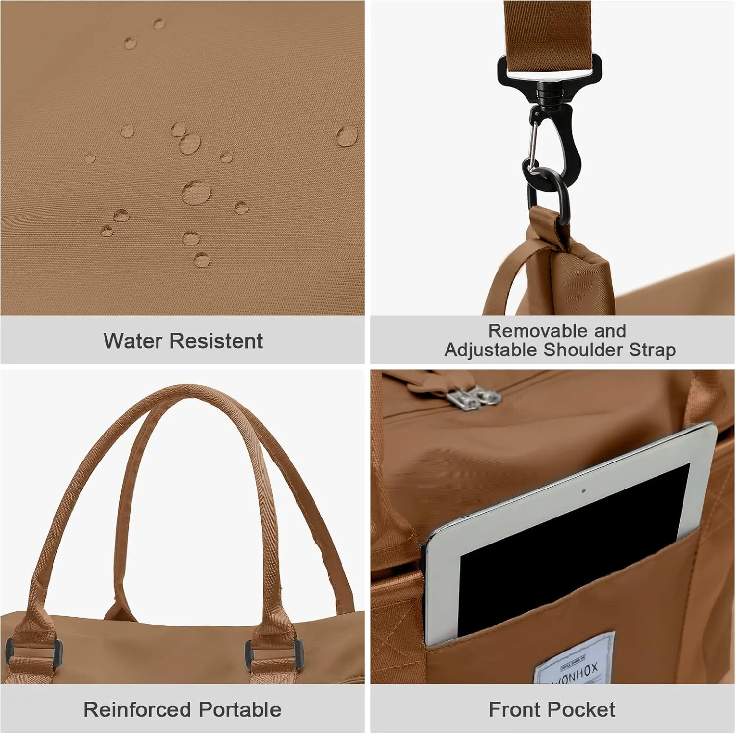 Travel Duffel Bag,Waterproof Duffel Gym Tote Bag Personal Item Bag,Large Sports Weekender Carry On Overnight Bags for Women with Wet Pocket,Duffel Hospital Bag, Champagne Brown