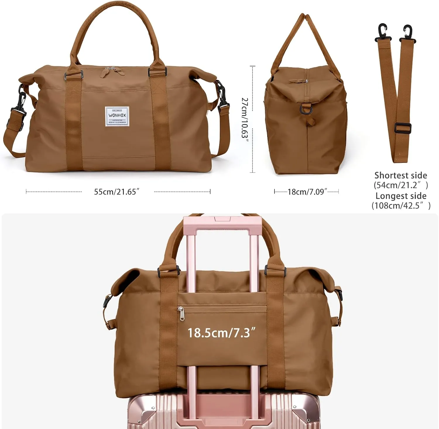 Travel Duffel Bag,Waterproof Duffel Gym Tote Bag Personal Item Bag,Large Sports Weekender Carry On Overnight Bags for Women with Wet Pocket,Duffel Hospital Bag, Champagne Brown
