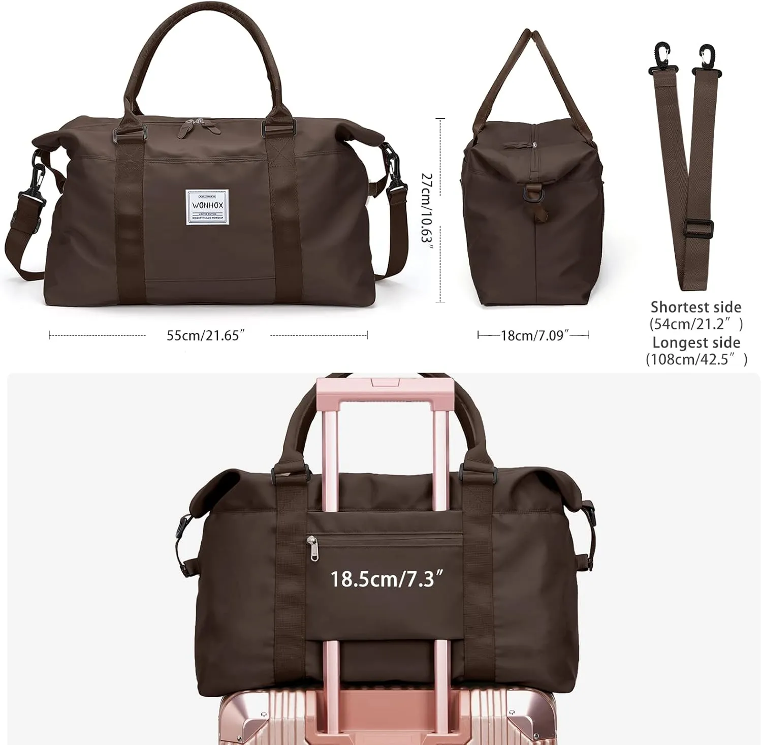 Travel Duffel Bag,Waterproof Duffel Gym Tote Bag Personal Item Bag,Large Sports Weekender Carry On Overnight Bags for Women with Wet Pocket,Duffel Hospital Bag, CoffeeBrown