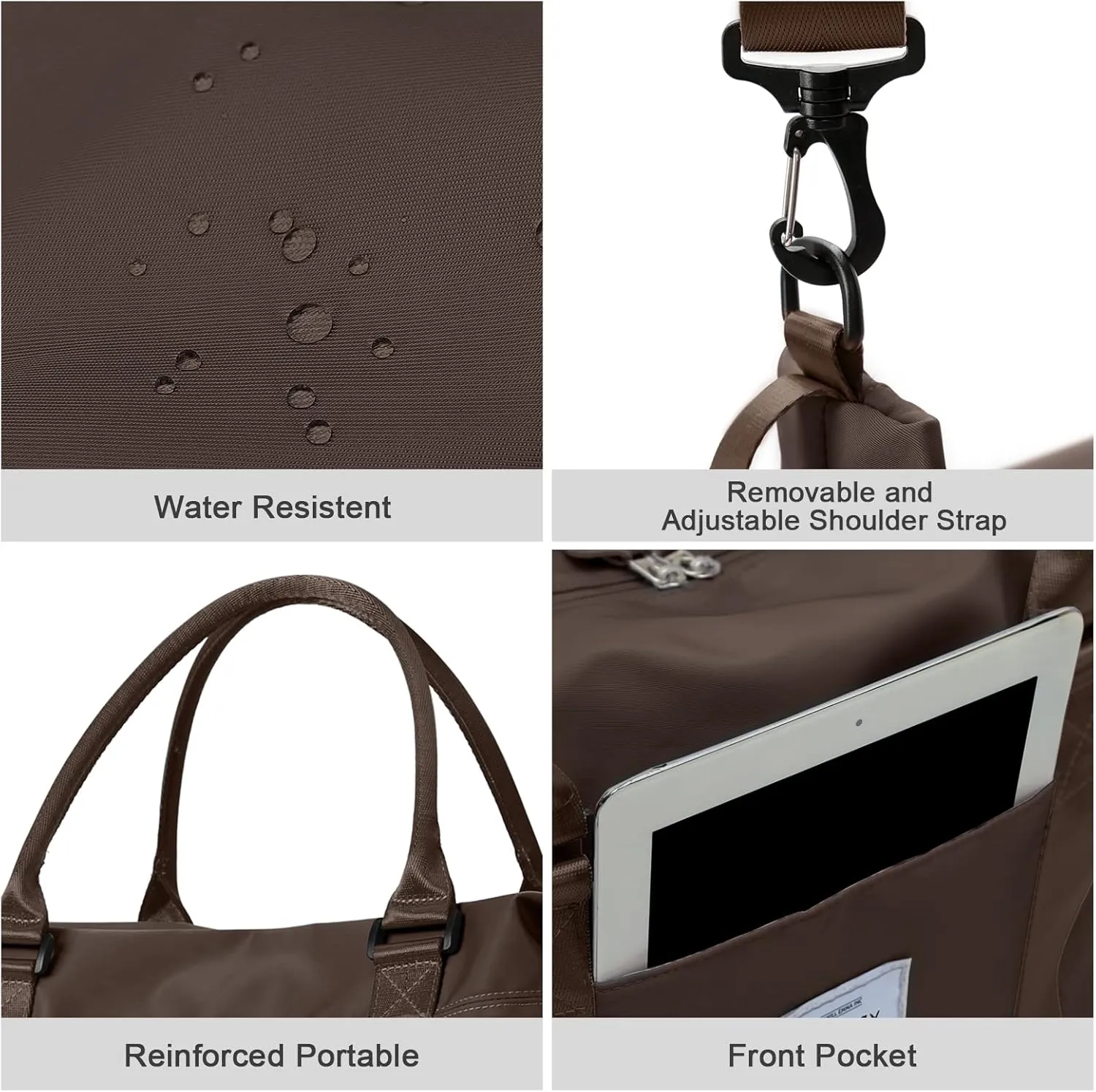 Travel Duffel Bag,Waterproof Duffel Gym Tote Bag Personal Item Bag,Large Sports Weekender Carry On Overnight Bags for Women with Wet Pocket,Duffel Hospital Bag, CoffeeBrown