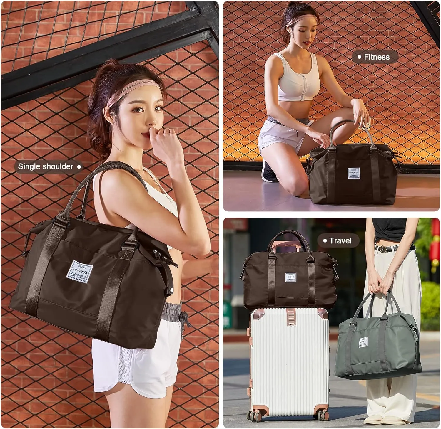 Travel Duffel Bag,Waterproof Duffel Gym Tote Bag Personal Item Bag,Large Sports Weekender Carry On Overnight Bags for Women with Wet Pocket,Duffel Hospital Bag, CoffeeBrown
