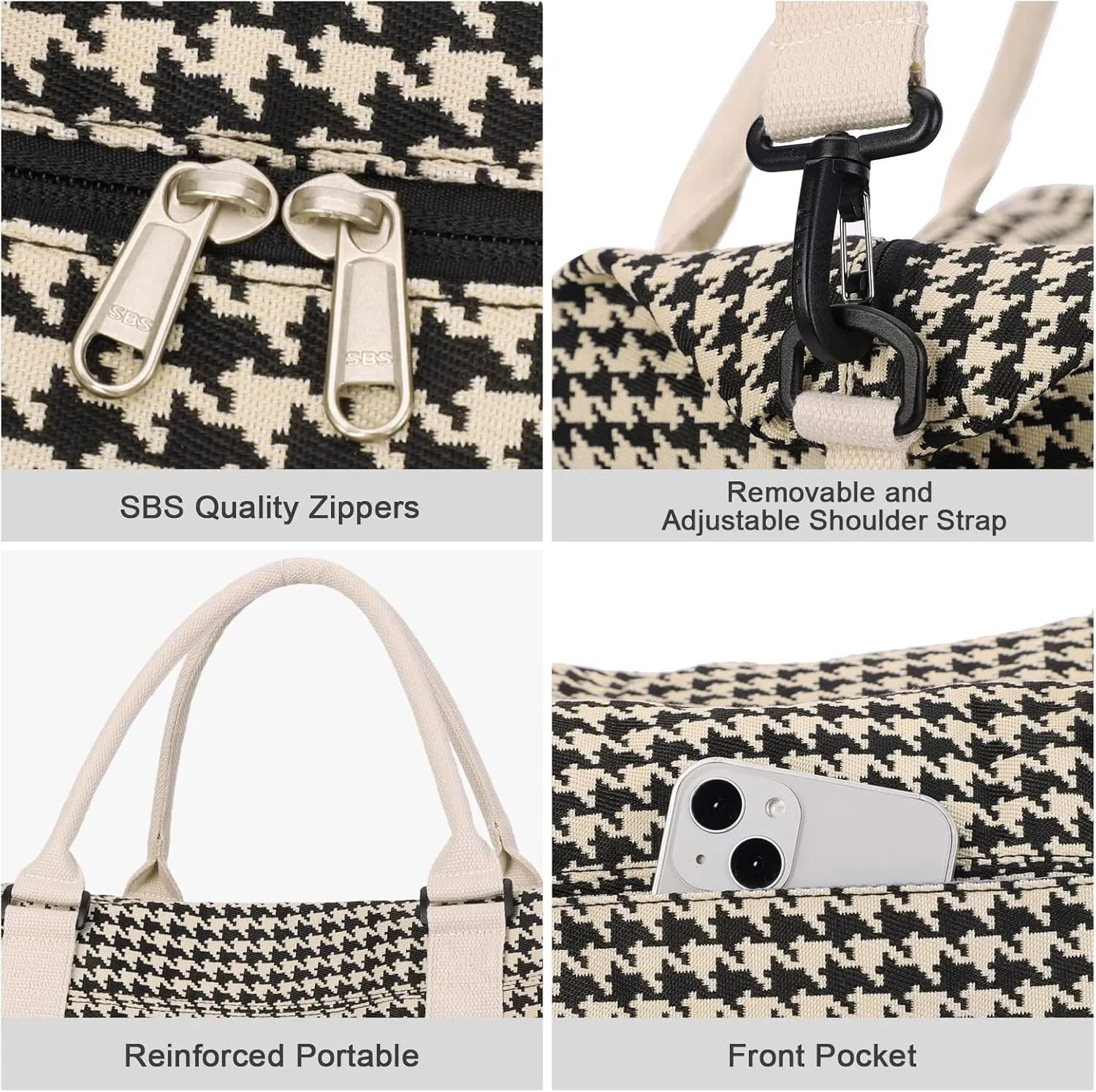 Travel Duffel Bag,Waterproof Duffel Gym Tote Bag Personal Item Bag,Large Sports Weekender Carry On Overnight Bags for Women with Wet Pocket,Duffel Hospital Bag,Houndstooth Beige