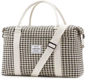 Travel Duffel Bag,Waterproof Duffel Gym Tote Bag Personal Item Bag,Large Sports Weekender Carry On Overnight Bags for Women with Wet Pocket,Duffel Hospital Bag,Houndstooth Beige