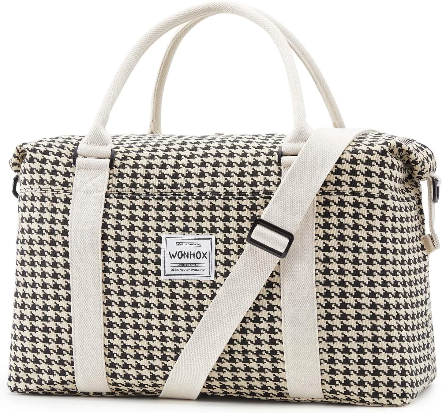 Travel Duffel Bag,Waterproof Duffel Gym Tote Bag Personal Item Bag,Large Sports Weekender Carry On Overnight Bags for Women with Wet Pocket,Duffel Hospital Bag,Houndstooth Beige
