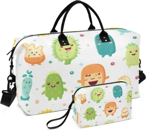 Travel Duffle Bag, Colorful Cartoon Bacterial Gym Bag with Storage Bag Weekender Overnight Bag for Men Women Trip Sports Yoga