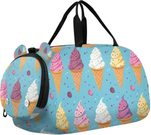 Travel Duffle Bag for Kids Boys Girls Ice Cream Cute Sports Bag Overnighter Duffle Sleepover Weekender with Shoes Compartment