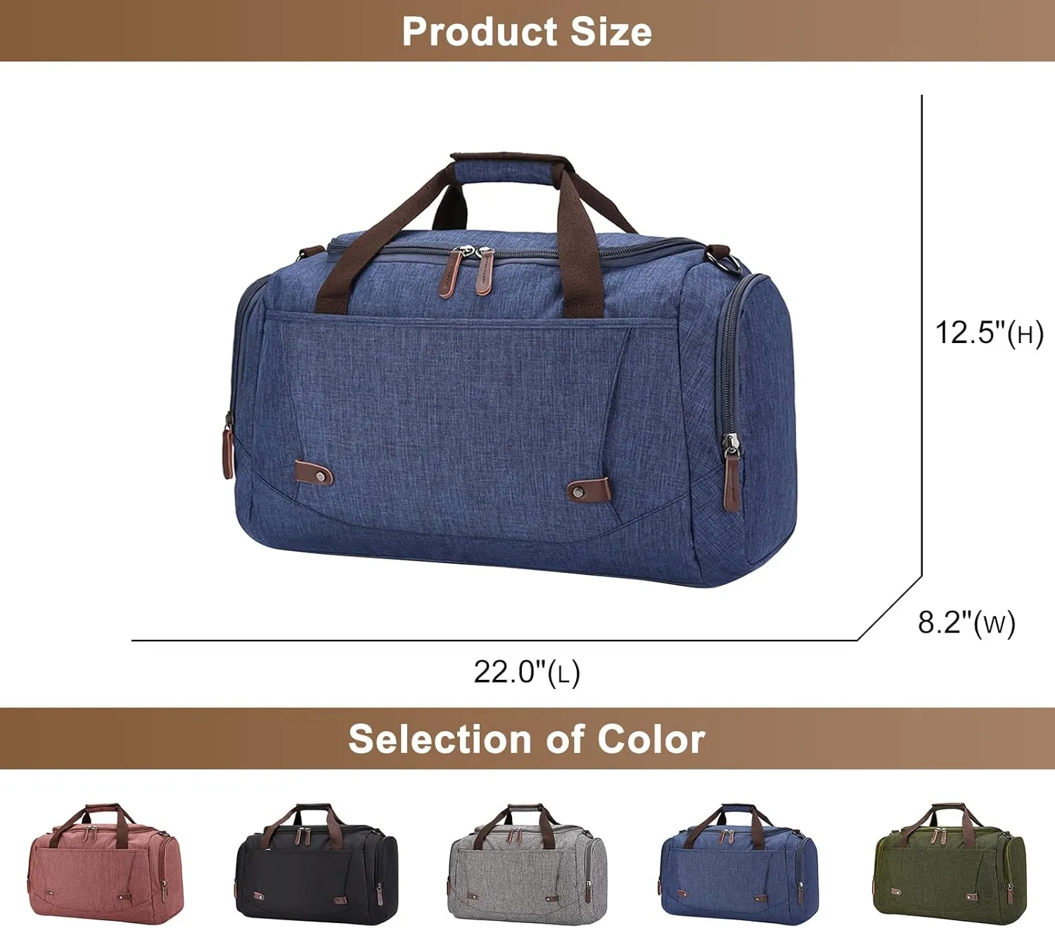 Travel Duffle Bag for Men, Canvas Weekend Overnight Carryon Handbag Multipurpose Shoulder Bags for Hiking Camping (Green)