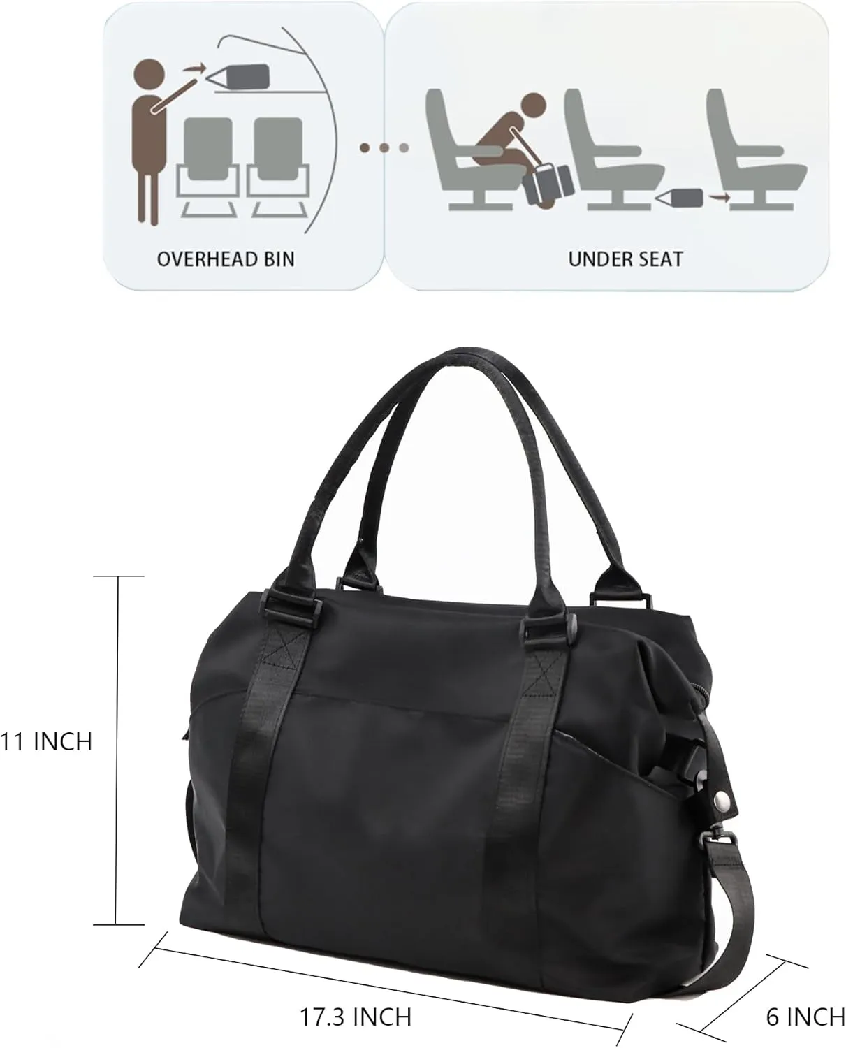 Travel Duffle Bag Waterproof Weekender Bag Carry On Tote Bags for Women Men, Travel Essentials Sport Gym Bag Luggage Bag with Trolley Sleeve (Black)