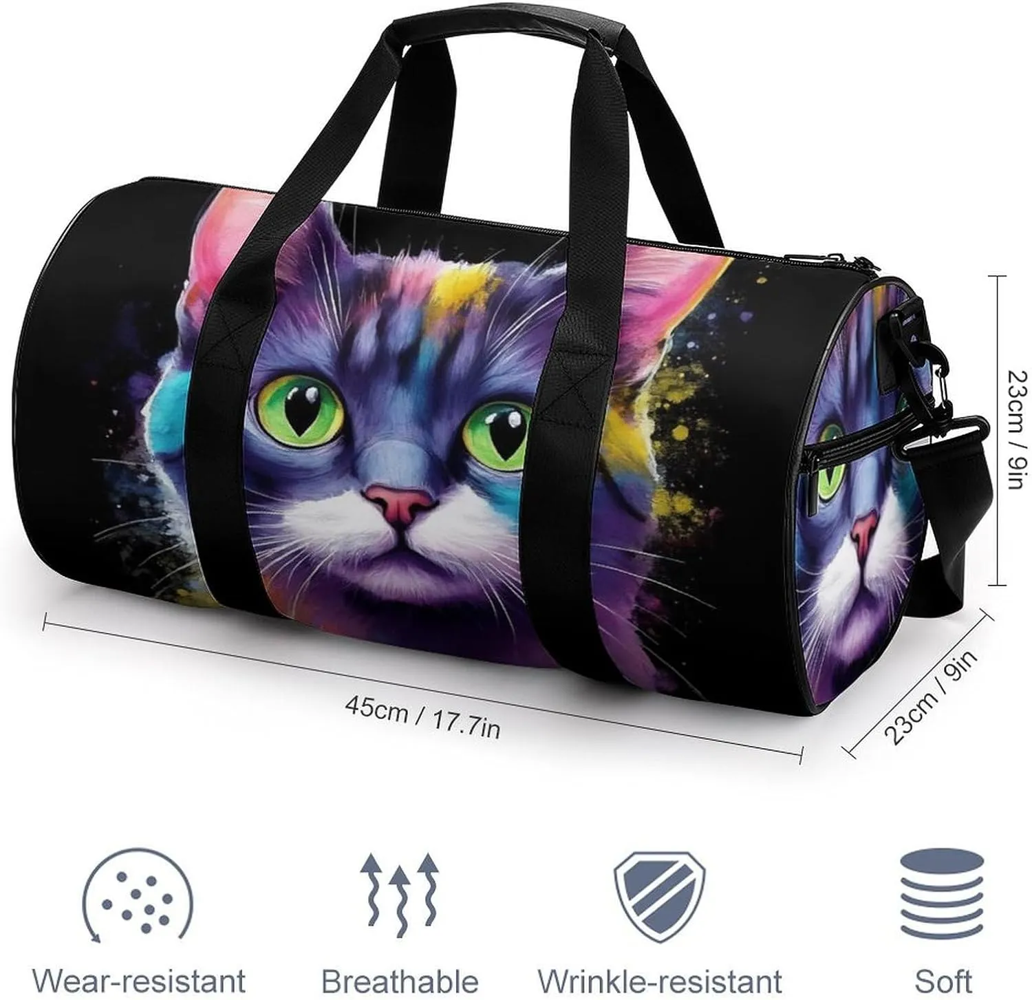 Travel Duffle Gym Bag for Men, Portable Outdoor Overnight Weekender Bag Abstract Kitten Cat Art Sport Handbag with Shoulder Strap