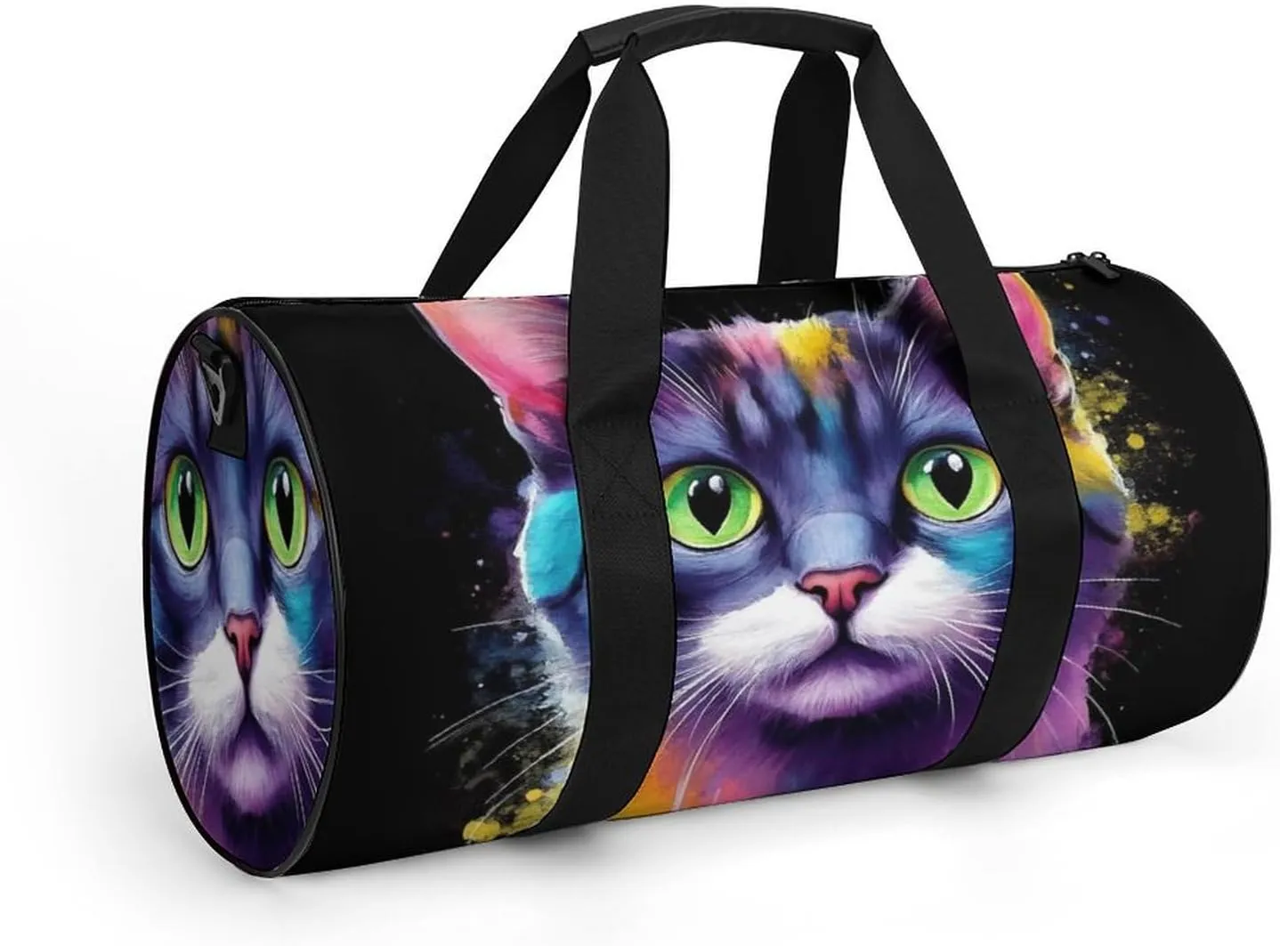 Travel Duffle Gym Bag for Men, Portable Outdoor Overnight Weekender Bag Abstract Kitten Cat Art Sport Handbag with Shoulder Strap