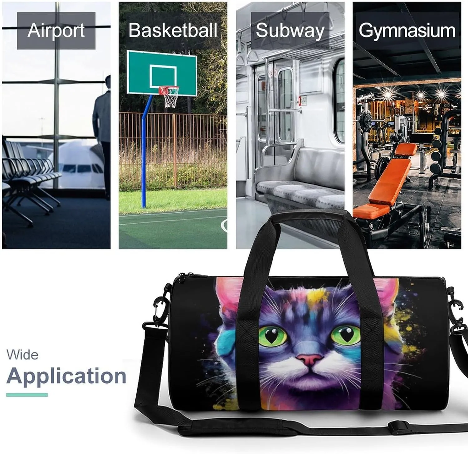 Travel Duffle Gym Bag for Men, Portable Outdoor Overnight Weekender Bag Abstract Kitten Cat Art Sport Handbag with Shoulder Strap
