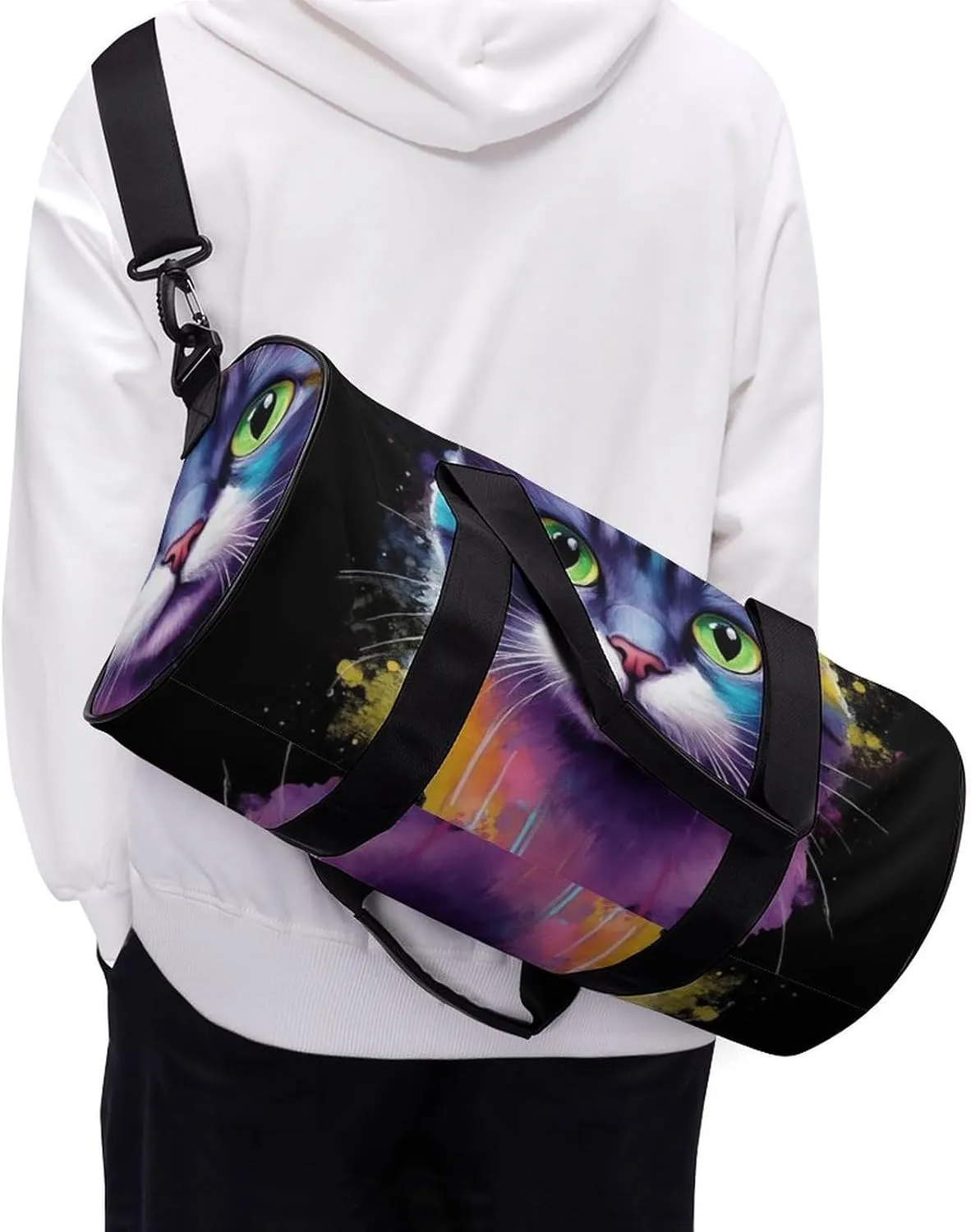 Travel Duffle Gym Bag for Men, Portable Outdoor Overnight Weekender Bag Abstract Kitten Cat Art Sport Handbag with Shoulder Strap