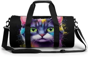 Travel Duffle Gym Bag for Men, Portable Outdoor Overnight Weekender Bag Abstract Kitten Cat Art Sport Handbag with Shoulder Strap