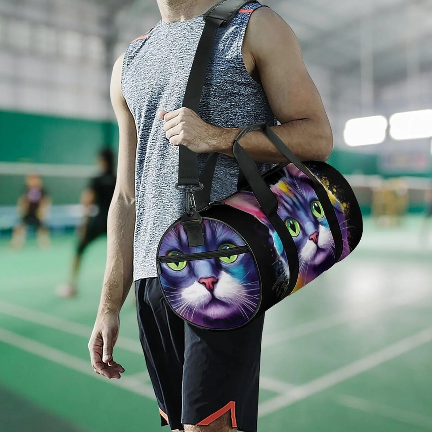 Travel Duffle Gym Bag for Men, Portable Outdoor Overnight Weekender Bag Abstract Kitten Cat Art Sport Handbag with Shoulder Strap