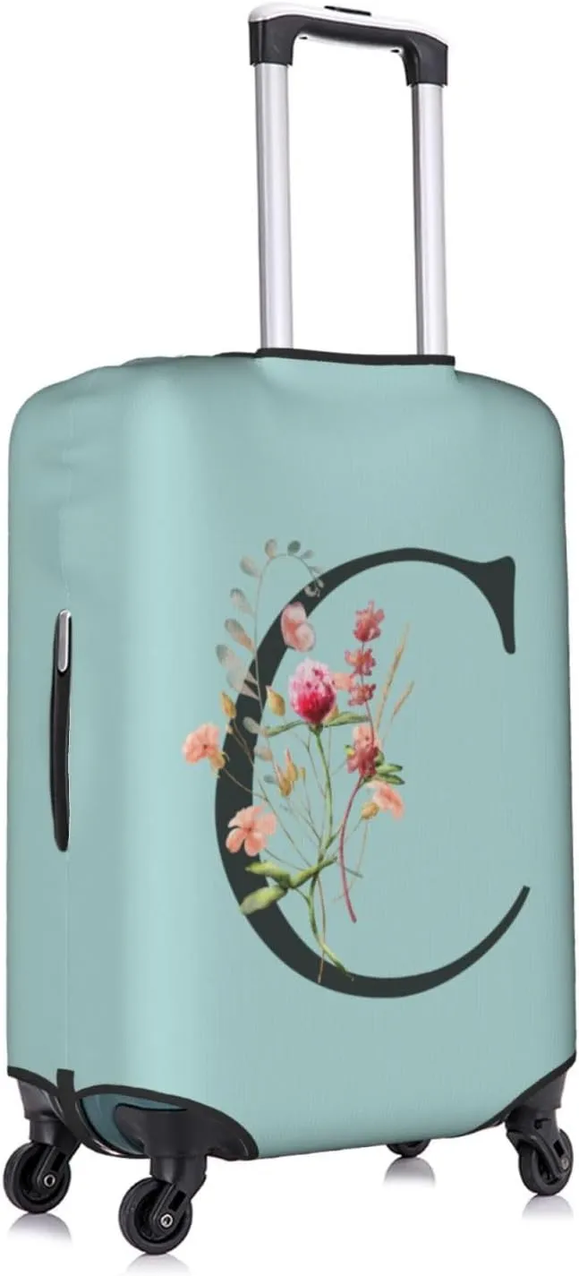 Travel Luggage Cover Spandex Blue Suitcase Protector Bag,Black Letter C Boho Floral Flowers Leaves Anti-Scratch Washable Baggage Covers For Wheeled Suitcase Kid Adult,Xl (For 29-32 Inch Luggage)