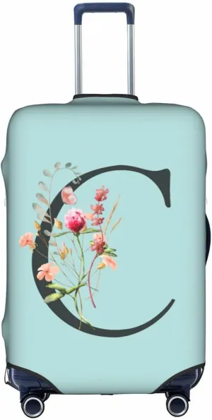 Travel Luggage Cover Spandex Blue Suitcase Protector Bag,Black Letter C Boho Floral Flowers Leaves Anti-Scratch Washable Baggage Covers For Wheeled Suitcase Kid Adult,Xl (For 29-32 Inch Luggage)