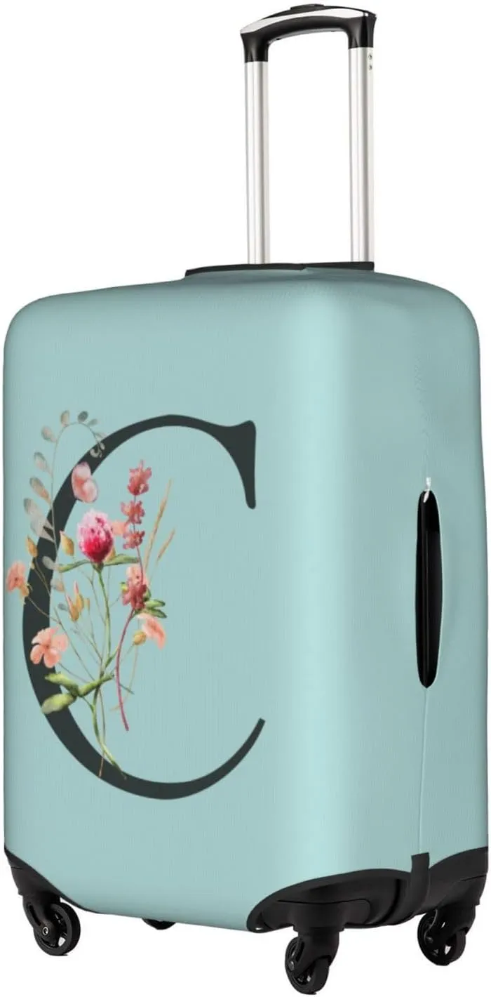 Travel Luggage Cover Spandex Blue Suitcase Protector Bag,Black Letter C Boho Floral Flowers Leaves Anti-Scratch Washable Baggage Covers For Wheeled Suitcase Kid Adult,Xl (For 29-32 Inch Luggage)