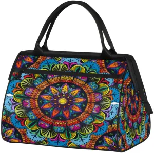 Travel Sports Bag for Women Tote Bag Mandala Tribe Flowers Carry On Duffel Gym Bag Accessories Large Weekender Essentials Ladies Beach Waterproof Bag