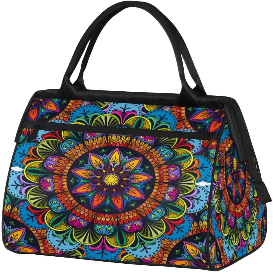 Travel Sports Bag for Women Tote Bag Mandala Tribe Flowers Carry On Duffel Gym Bag Accessories Large Weekender Essentials Ladies Beach Waterproof Bag