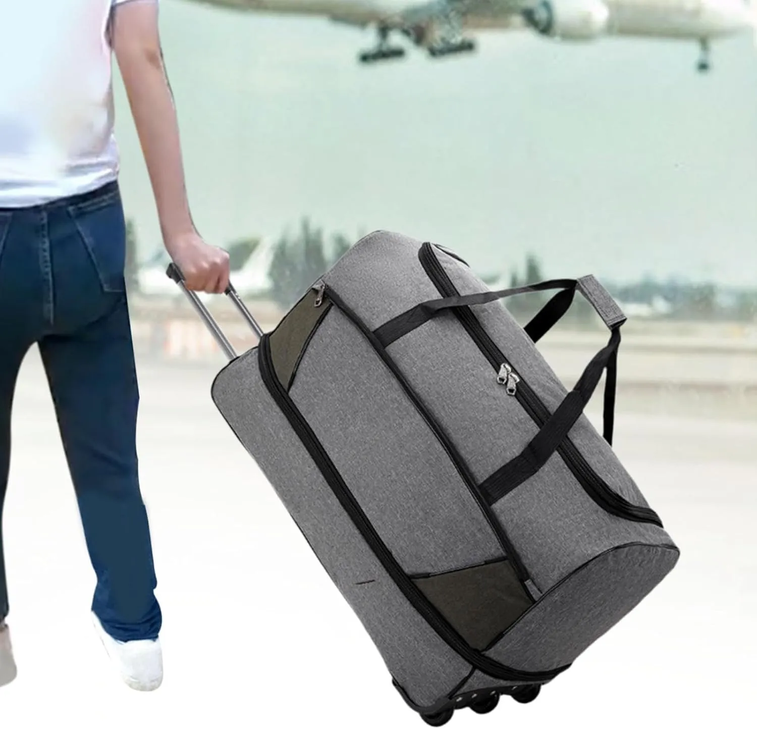 Travel Trolley Duffel Bag with Wheels for Men And Women, Gray, M