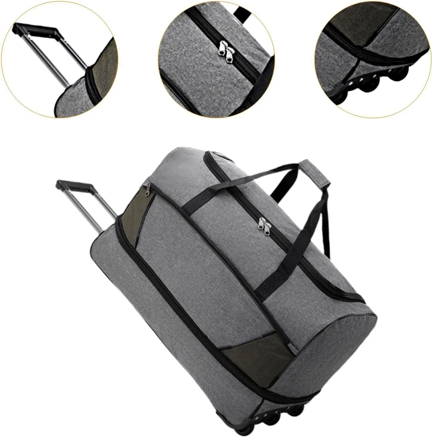 Travel Trolley Duffel Bag with Wheels for Men And Women, Gray, M