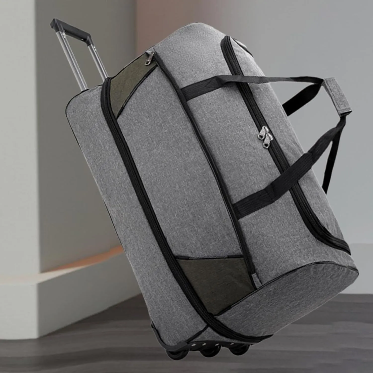 Travel Trolley Duffel Bag with Wheels for Men And Women, Gray, M