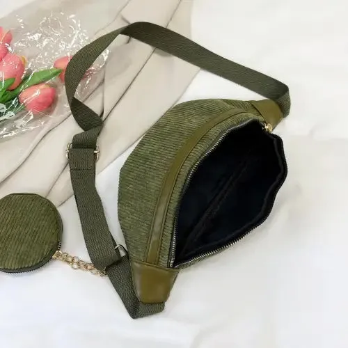 Trendy Small Corduroy Sling Bag with Coin Purse