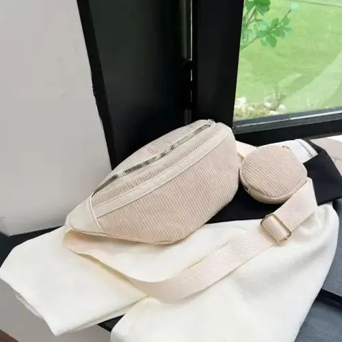 Trendy Small Corduroy Sling Bag with Coin Purse