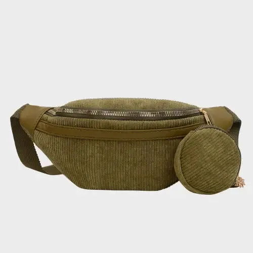 Trendy Small Corduroy Sling Bag with Coin Purse