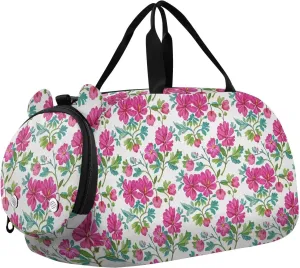 Trendy Vintage Flower Peach Gym Duffel Bag with Shoes Compartment Lightweight Sport Gym Tote Bags for School Practice, Sports, Travel bolsa para hombre