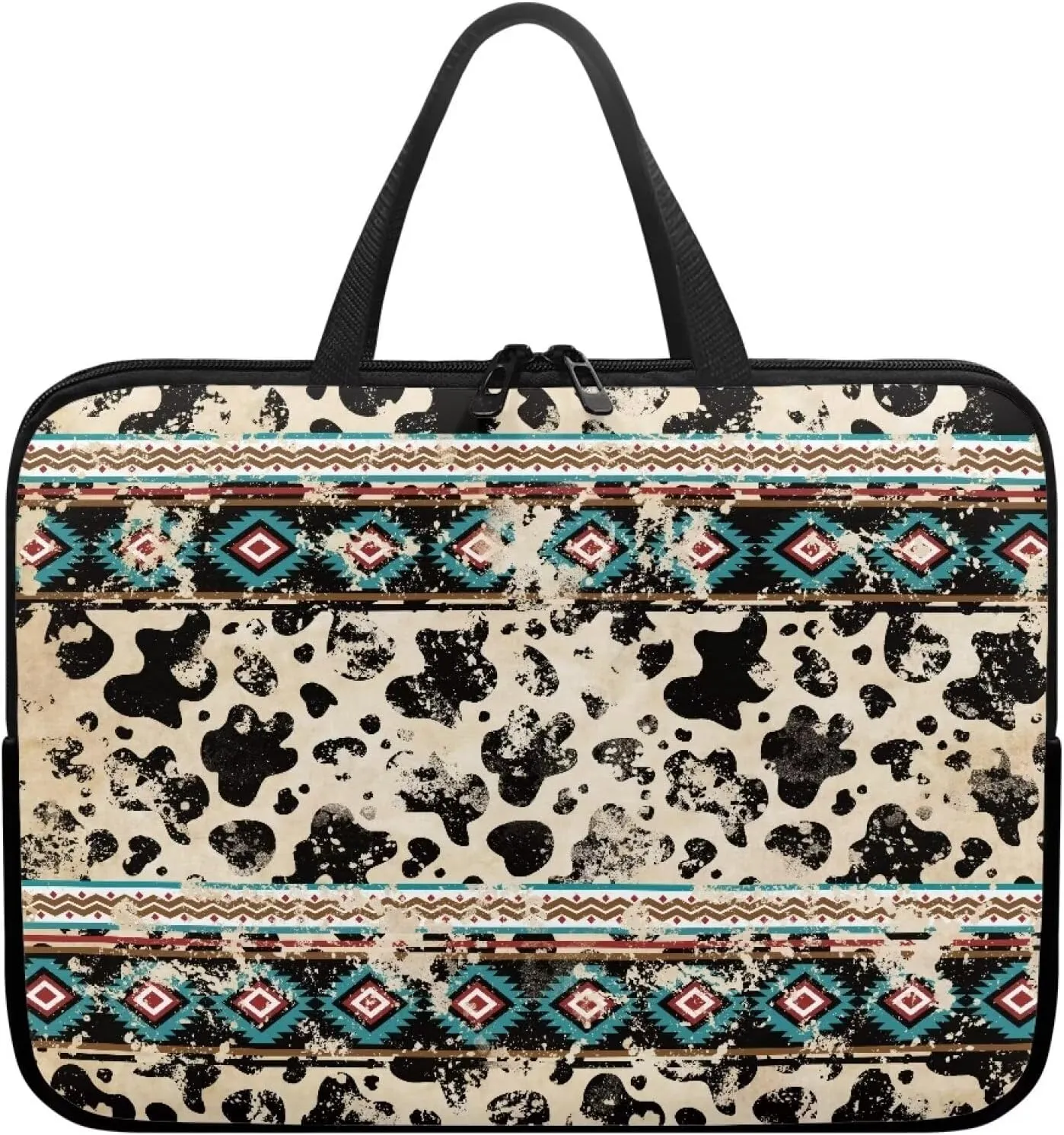 Tribal Cow Pattern Laptop Sleeve, 10-17 Inch Kids Tablet Portable Neoprene Zipper Carrying Sleeve Case Bag Computer Tablet Handbag Case Notebook Messenger Briefcase for Travel/Business