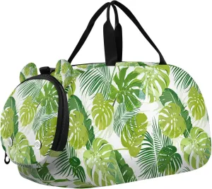 Tropical Foliage Kids Duffle Bag, Overnight Travel Sport Gym Bags with Shoe Compartment for Boys & Girls