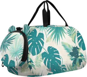 Tropical Palm Leaves Girl's Gym Duffel Bag with Shoes Compartment Multifunctional Gymnastics Sports Bag for Travel, Sports, Duffel, Weekender