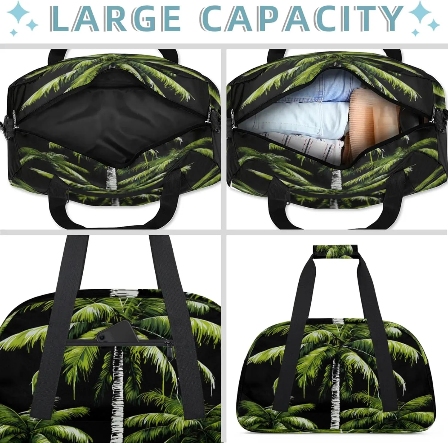 Tropical Plants Beach Palm Trees Small Gym Bag 18 inch Carry On Duffel Bag for Weekender Travel Sports Workout Yoga Gymnastics Dance Ballet