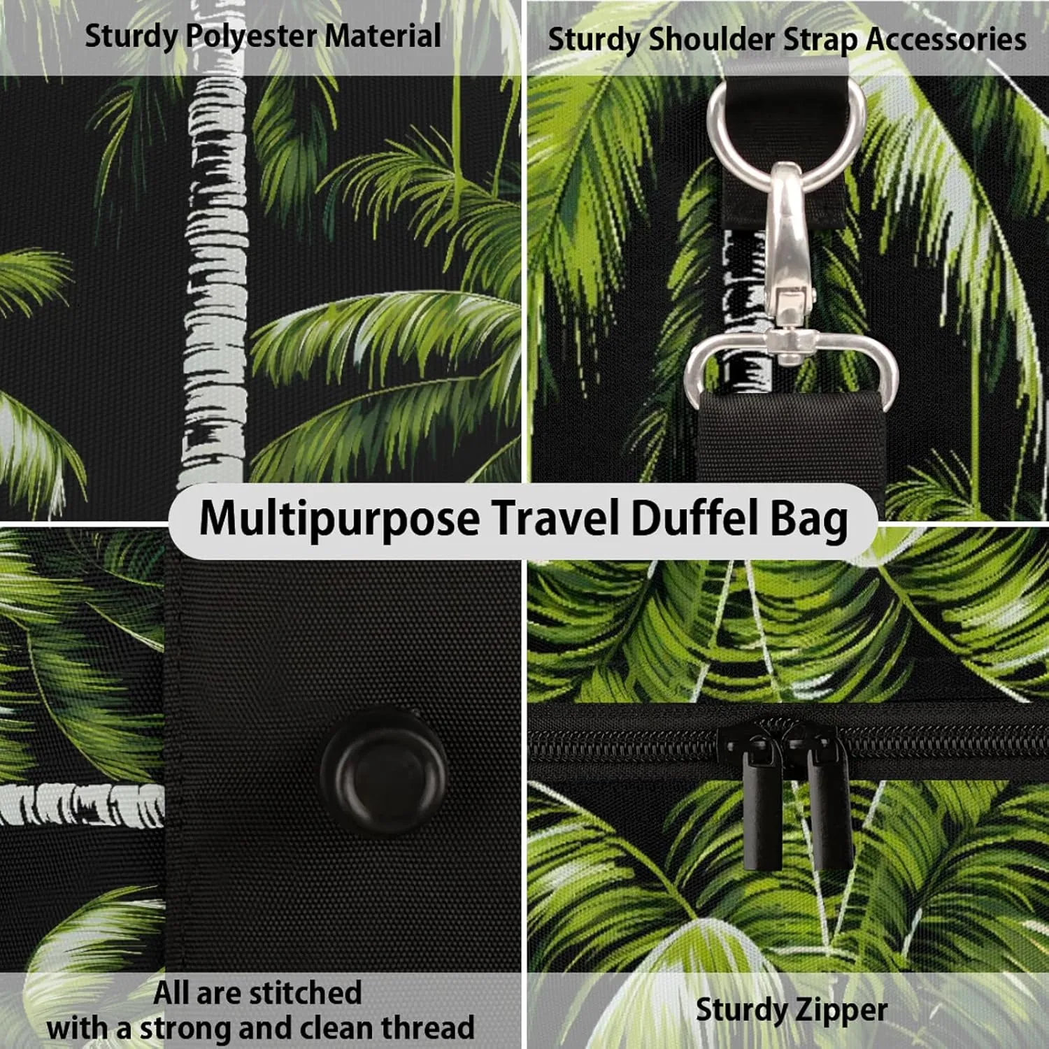 Tropical Plants Beach Palm Trees Travel Duffle Bag, Sports Gym Bags for Women Men, Carry On Weekender Overnight Workout Airplane Trips Bag