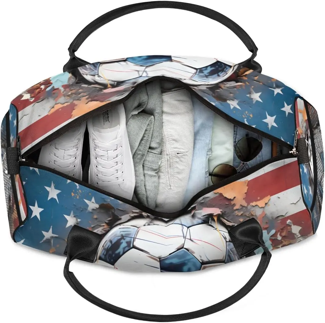 TropicalLife Personalized American Flag Football Duffel Bag Custom Name Gym Bags Carry On Travel Bag Weekender Overnight Bag for Women Men,