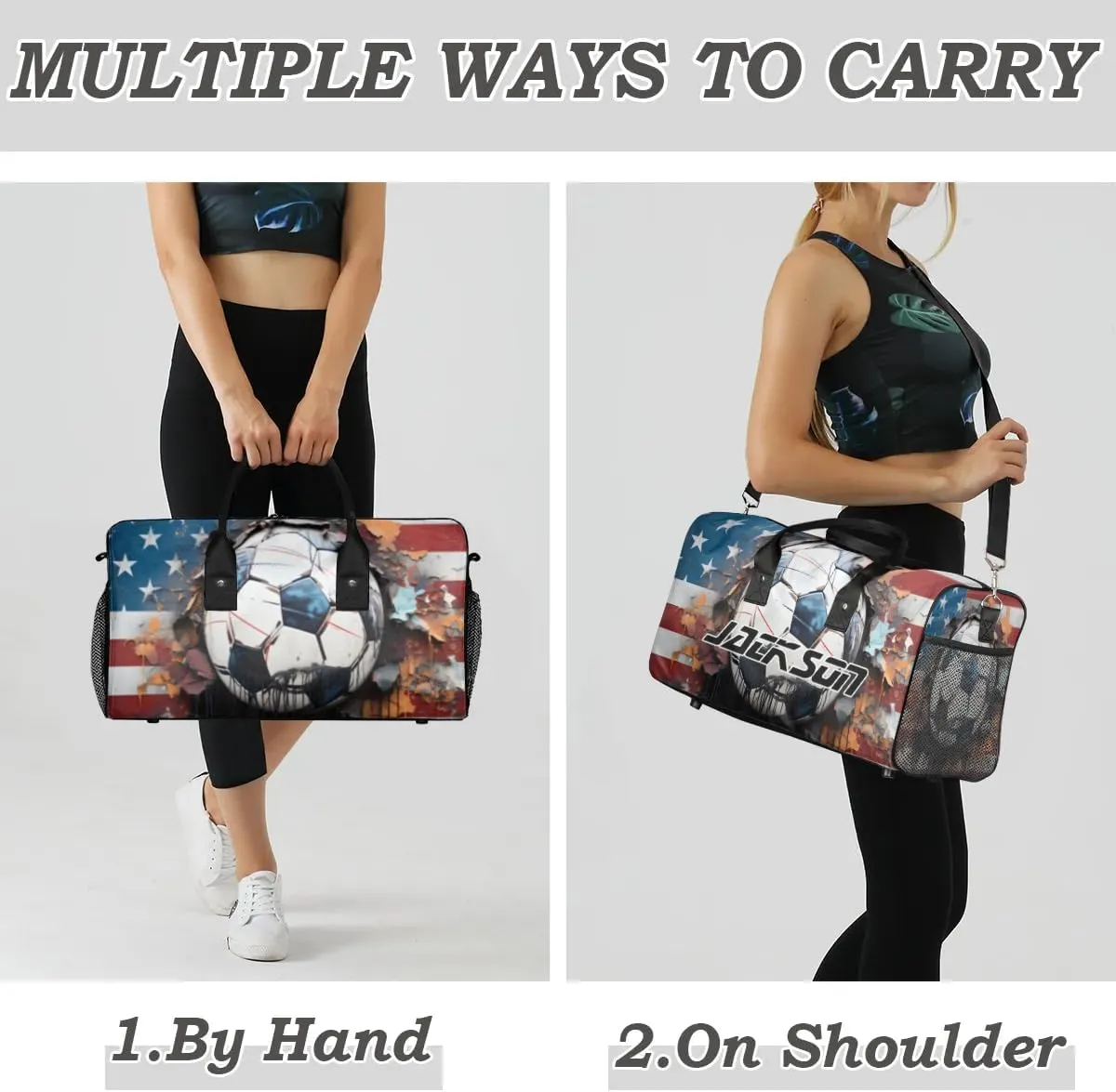 TropicalLife Personalized American Flag Football Duffel Bag Custom Name Gym Bags Carry On Travel Bag Weekender Overnight Bag for Women Men,