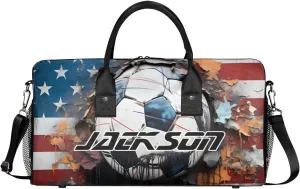 TropicalLife Personalized American Flag Football Duffel Bag Custom Name Gym Bags Carry On Travel Bag Weekender Overnight Bag for Women Men,