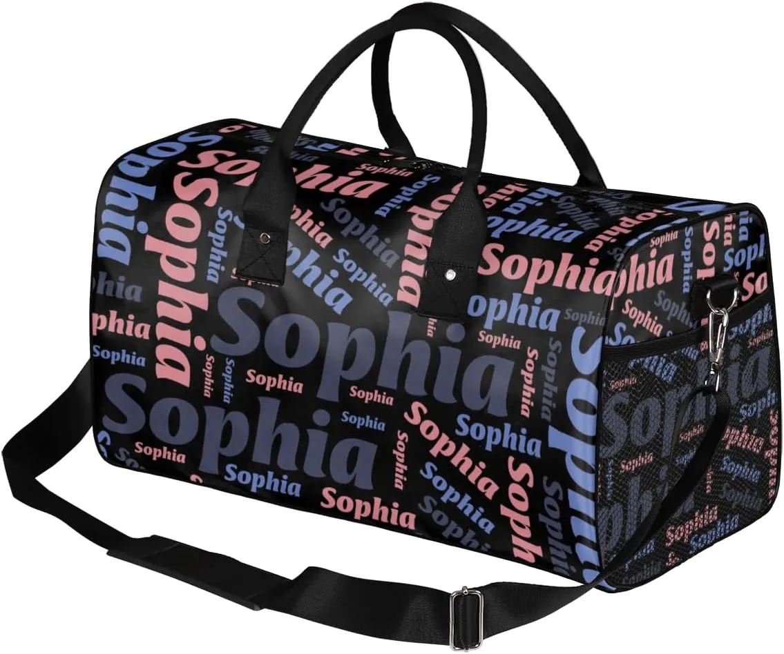 TropicalLife Personalized Duffel Bag Custom Name Sport Gym Bag Duffle Dance Bag Weekender Bags for Women Black Pinks