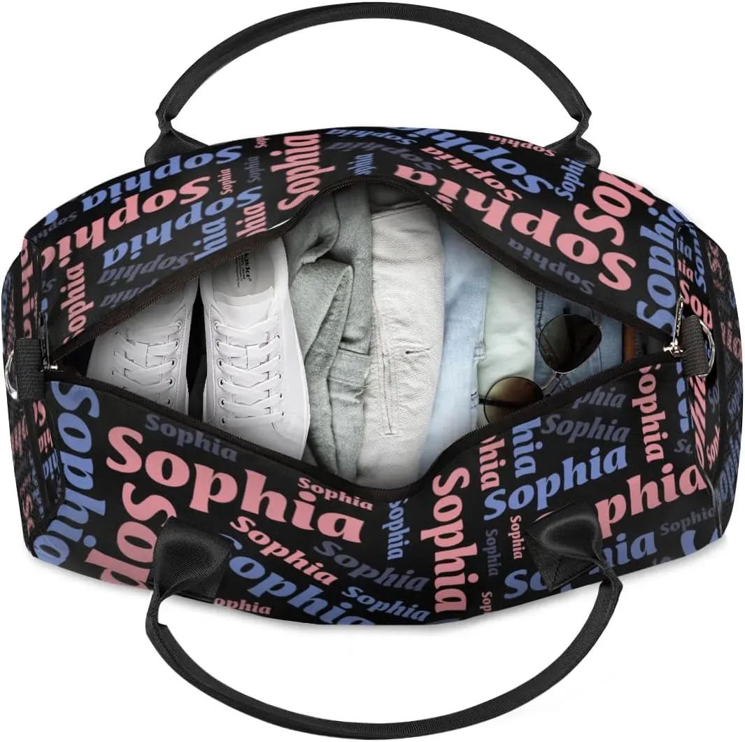TropicalLife Personalized Duffel Bag Custom Name Sport Gym Bag Duffle Dance Bag Weekender Bags for Women Black Pinks