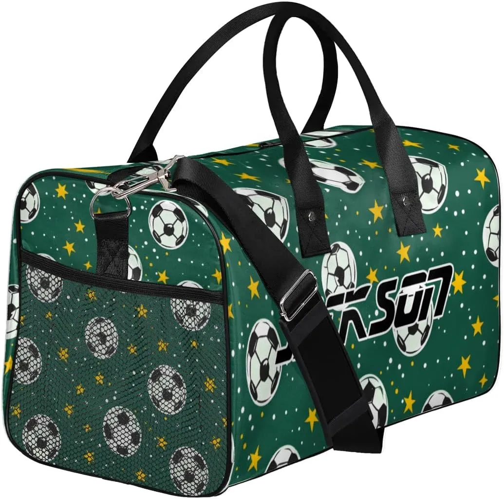 TropicalLife Personalized Green Soccer Stars Duffel Bag Custom Name Gym Bags Carry On Travel Bag Weekender Overnight Bag for Women Men,