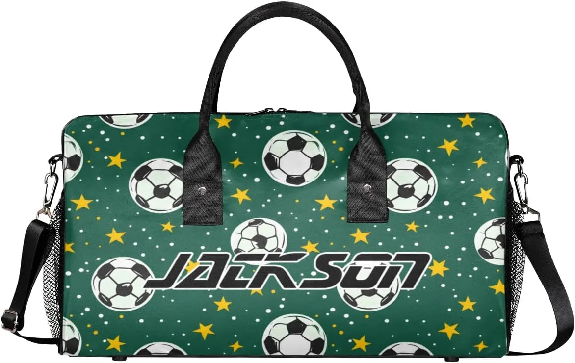 TropicalLife Personalized Green Soccer Stars Duffel Bag Custom Name Gym Bags Carry On Travel Bag Weekender Overnight Bag for Women Men,