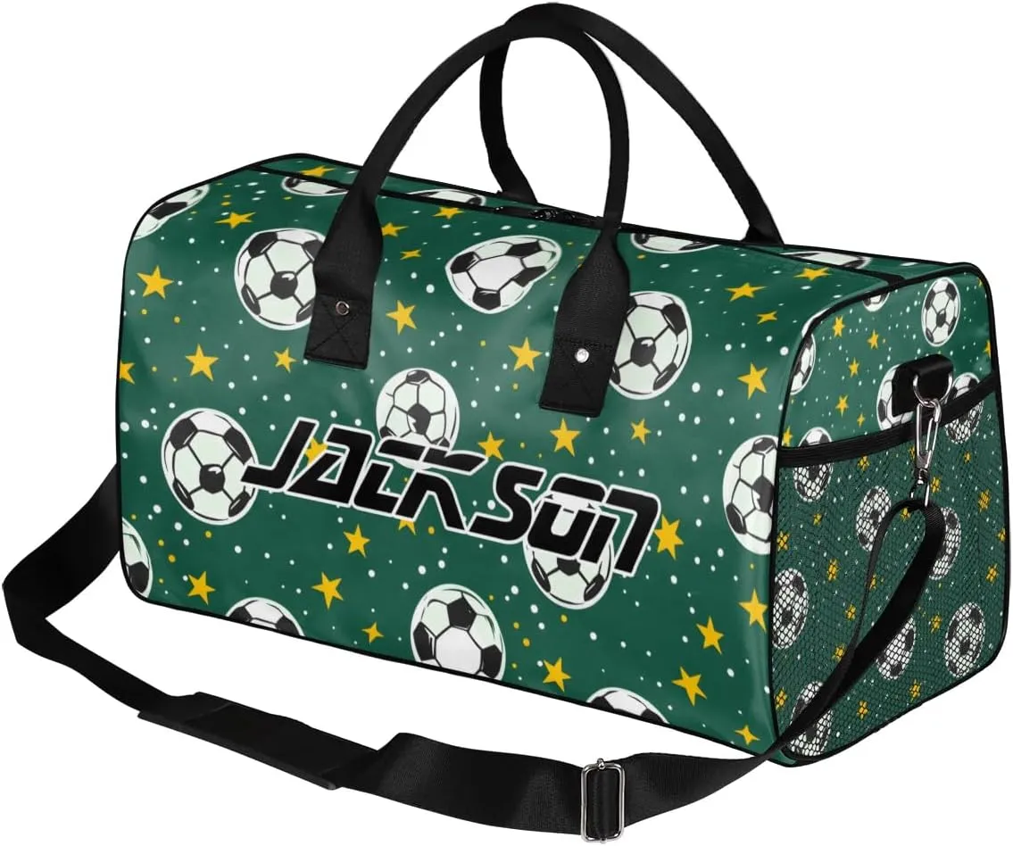 TropicalLife Personalized Green Soccer Stars Duffel Bag Custom Name Gym Bags Carry On Travel Bag Weekender Overnight Bag for Women Men,