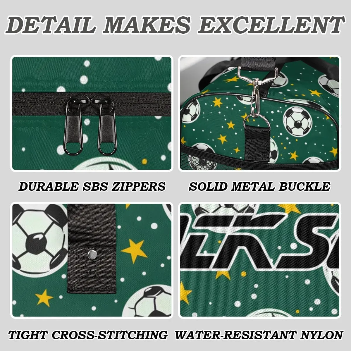 TropicalLife Personalized Green Soccer Stars Duffel Bag Custom Name Gym Bags Carry On Travel Bag Weekender Overnight Bag for Women Men,