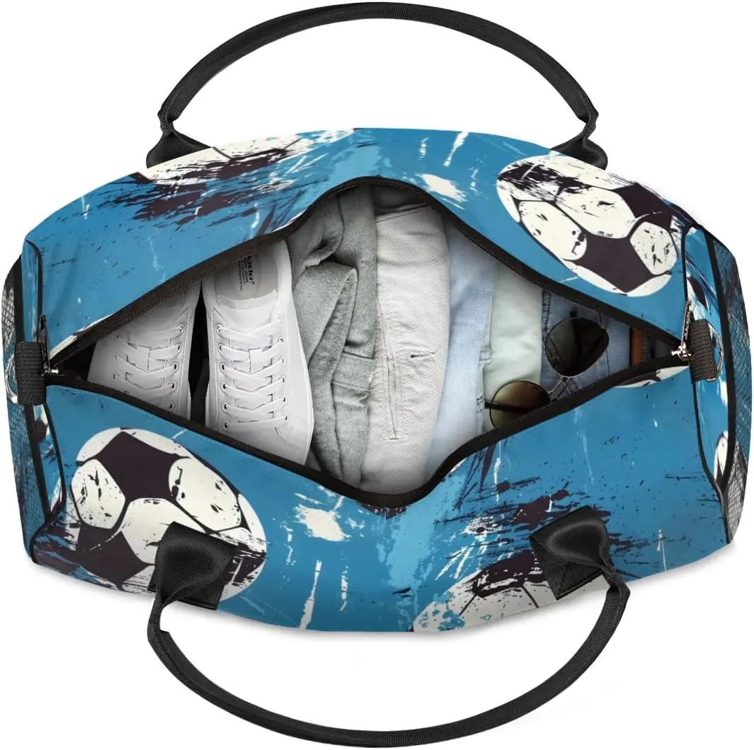 TropicalLife Personalized Soccer Ball Blue Duffel Bag Custom Name Gym Bags Carry On Travel Bag Weekender Overnight Bag for Women Men,