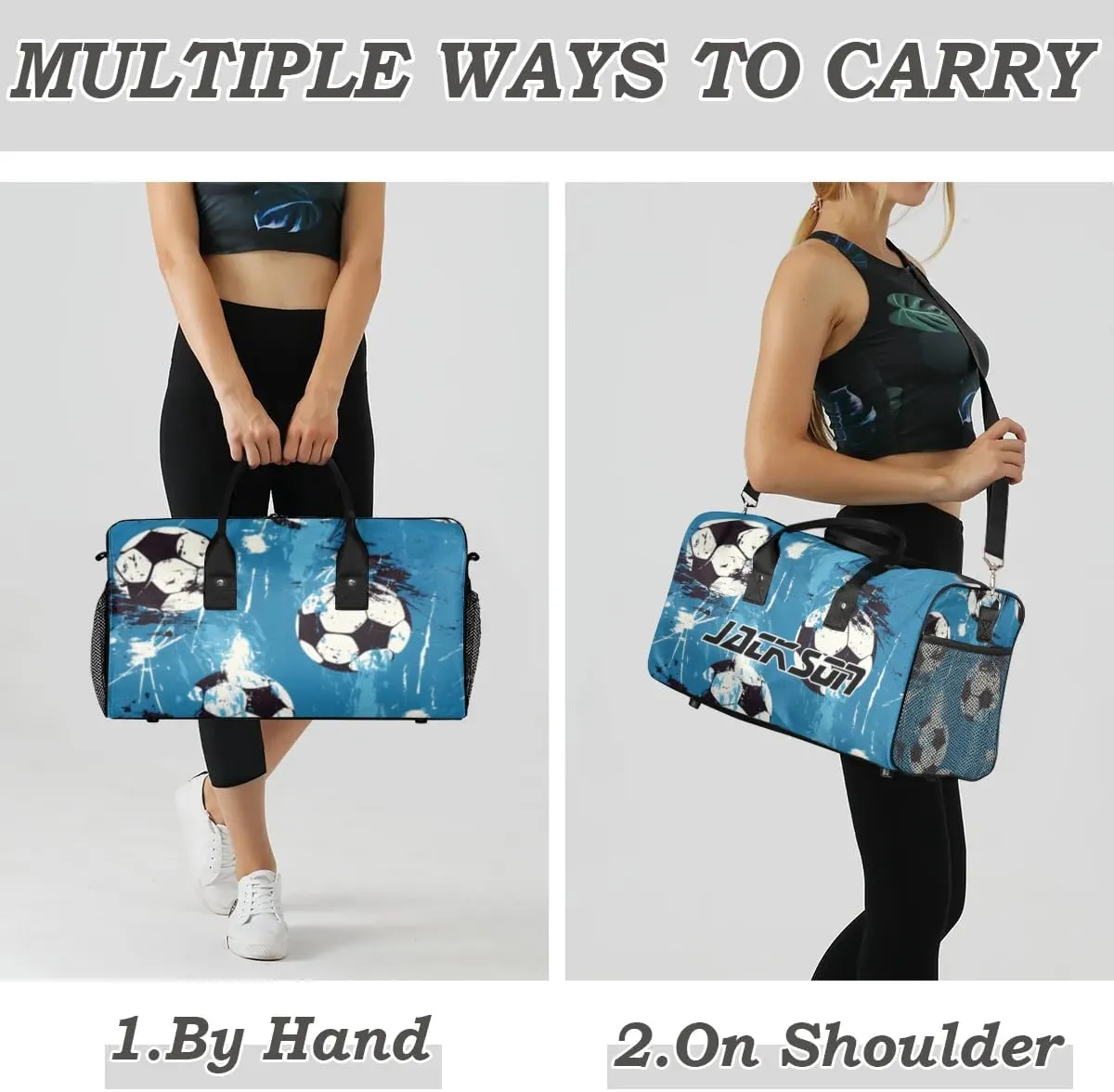 TropicalLife Personalized Soccer Ball Blue Duffel Bag Custom Name Gym Bags Carry On Travel Bag Weekender Overnight Bag for Women Men,