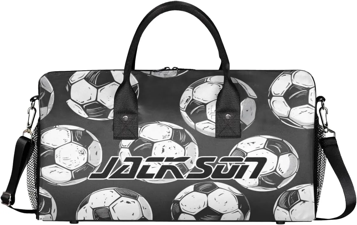 TropicalLife Personalized Soccer Duffel Bag Custom Name Gym Bags Carry On Travel Bag Weekender Overnight Bag for Women Men, Football Sports